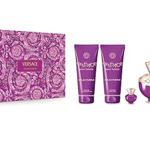 Versace Dylan Purple for Women – 4 Pc Gift Set 3.4oz EDP Spray, 0.17oz EDP Spray Mini, 3.4oz Shower Gel, 3.4oz Body Lotion