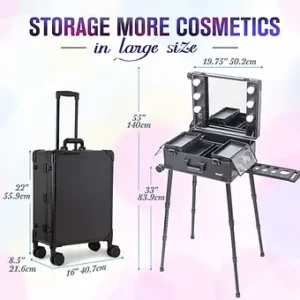 Kemier Makeup Case,Professional Artist Studio Cosmetic Train Table w/4 Rolling W