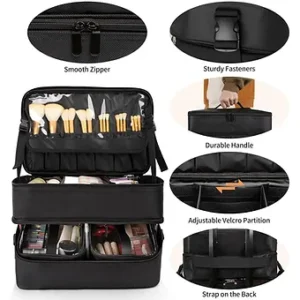 Large Makeup Train Case with Makeup Travel Bag and 4 Clear Makeup Bags for Hairs